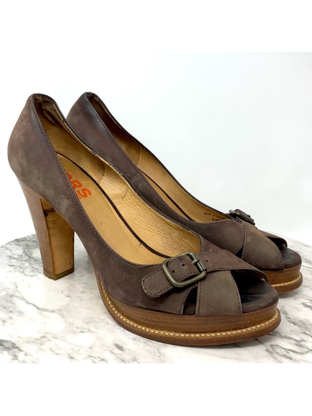 Kors Michael Kors Buckle Detail Brown Nubuck Platform Pumps 8.5 Classic Heritage
